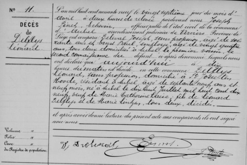 Acte de naissance de Léonard DELFLYS