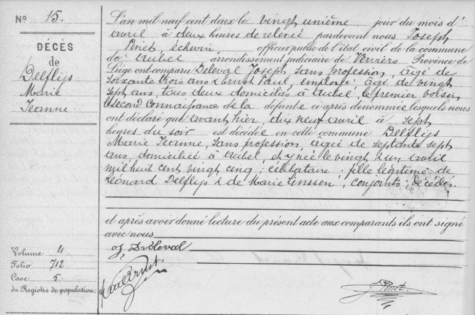 Acte de naissance de Marie Jeanne DELFLYS