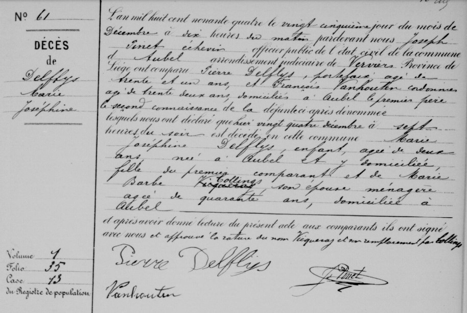 Acte de naissance de Marie joséphine DELFLYS