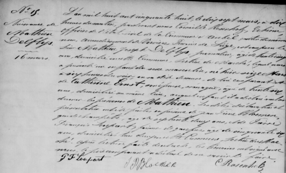 Acte de naissance de Mathieu DELFLYS