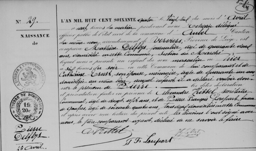 Acte de naissance de Pierre DELFLYS