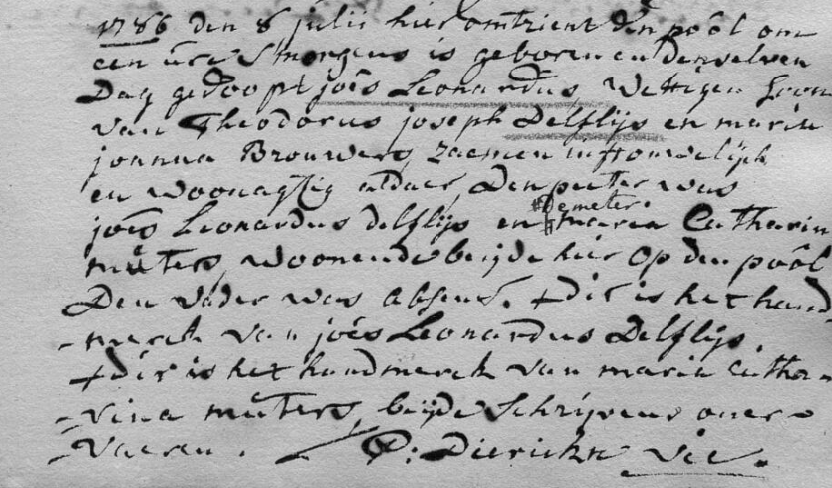 Acte de naissance de joes Leonardus DELFLYS