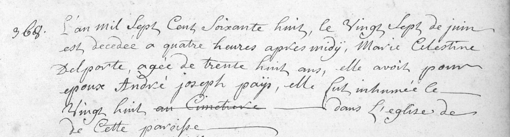 Document de décès de Marie Célestine DELPORTE