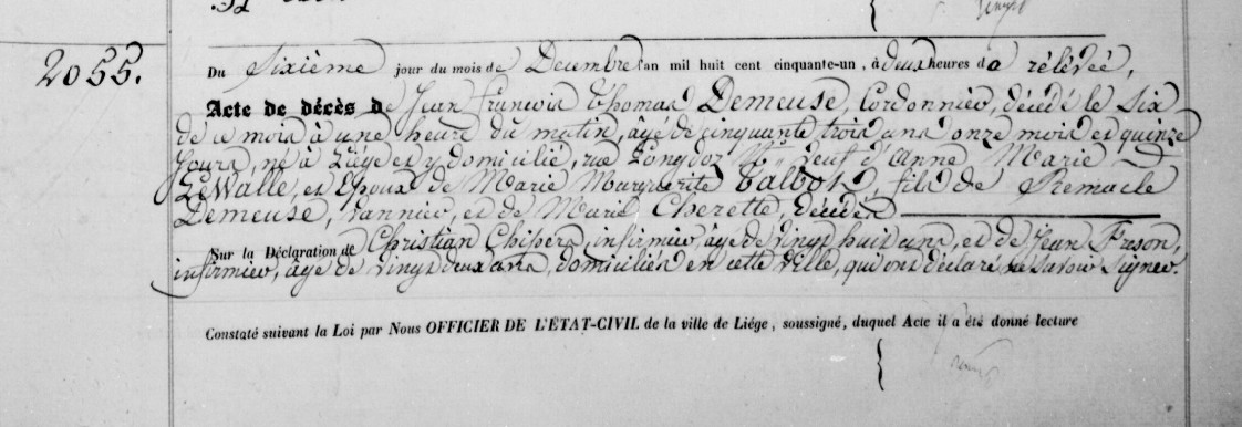Document de décès de Jean François Thomas DEMEUSE