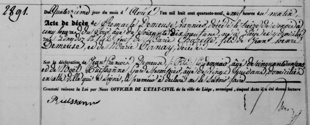 Acte de naissance de Remacle DEMEUSE