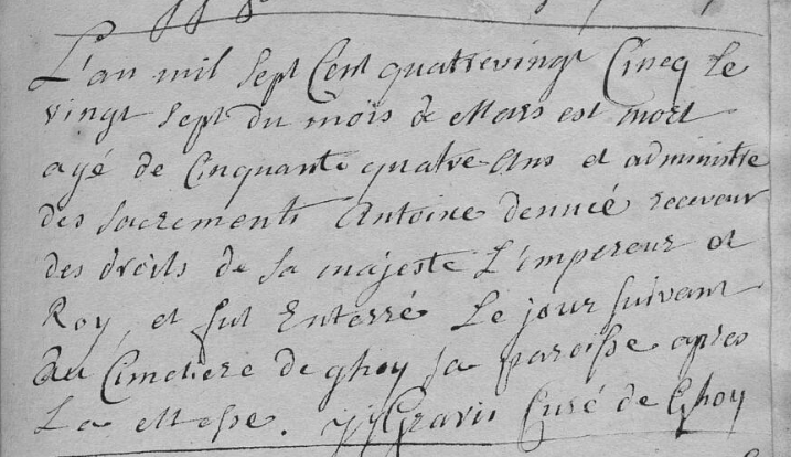 Acte de naissance de Ferdinand Antoine DENUCE