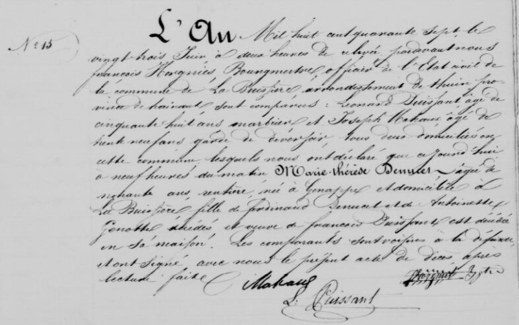 Acte de naissance de Marie Therese Petronella DENUCE