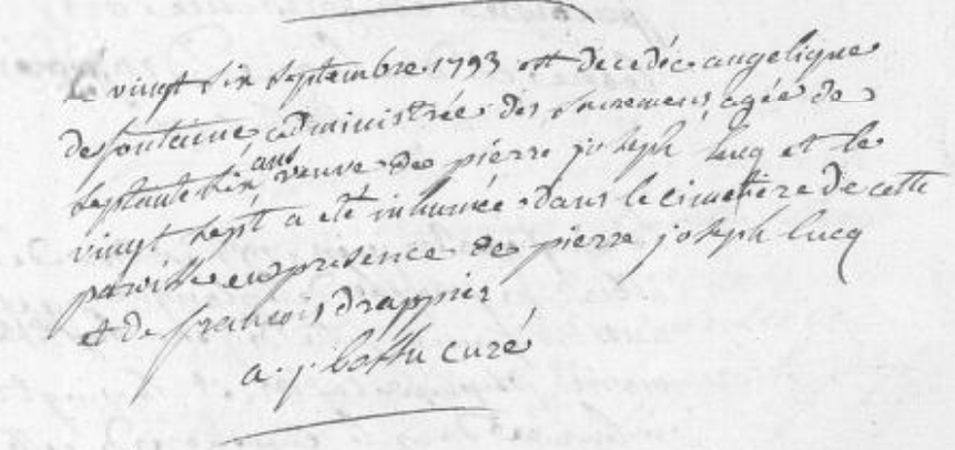 Document de décès de Angélique Joseph DESFONTAINES