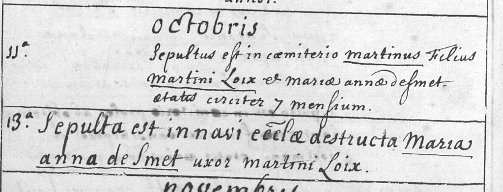 Document de décès de Marie Anne DESMEDT