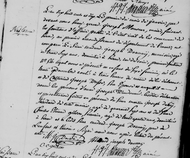 Acte de naissance de Anne Joseph Dieudonné DONNAY