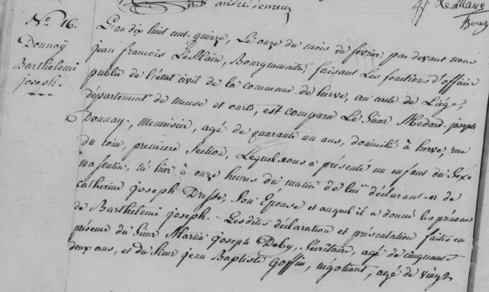 Acte de naissance de Barthelemi Joseph DONNAY