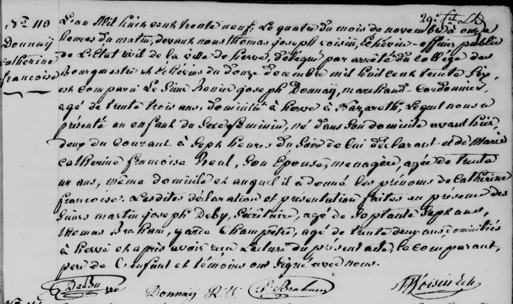 Acte de naissance de Catherine Françoise DONNAY