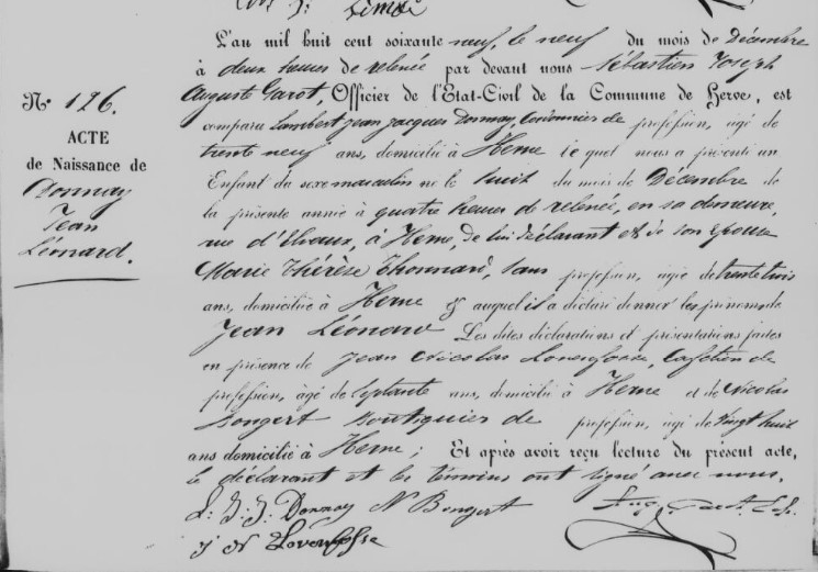 Acte de naissance de Jean Léonard DONNAY