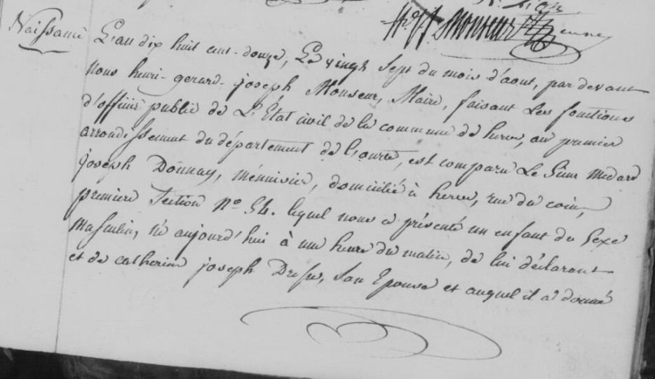 Acte de naissance de Lambert Joseph DONNAY