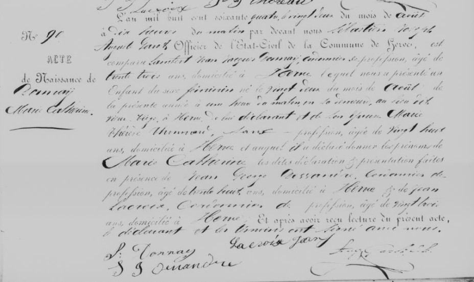 Acte de naissance de Marie Catherine DONNAY