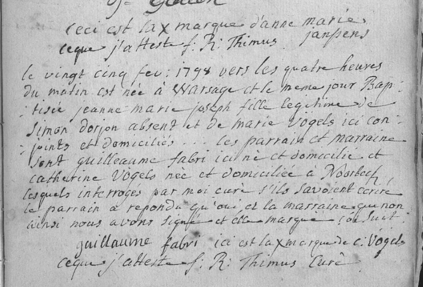 Acte de naissance de Jeanne Marie Joseph DORJON