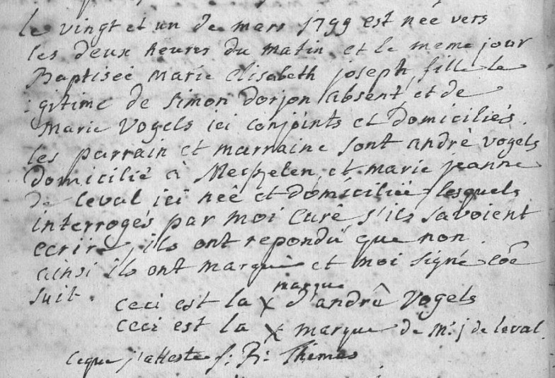 Acte de naissance de Marie Elisabeth Joseph DORJON