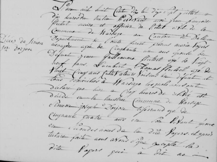 Acte de naissance de Simon Joseph DORJON