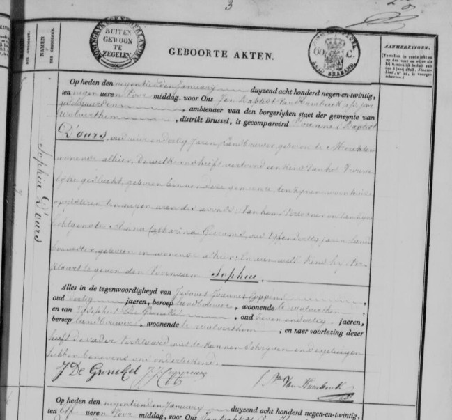 Acte de naissance de Sophia D'OURS 