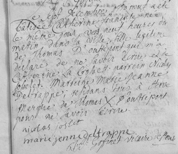 Acte de naissance de Catherie Francoise DOUTREPONT