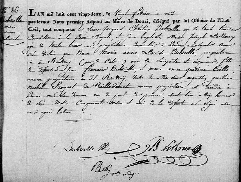 Document de décès de Marie Anne Louise DUBRULLE