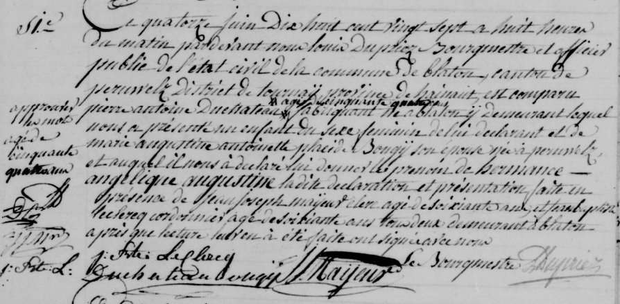 Acte de naissance de Hermance Angélique Augustine DUCHATEAU ***