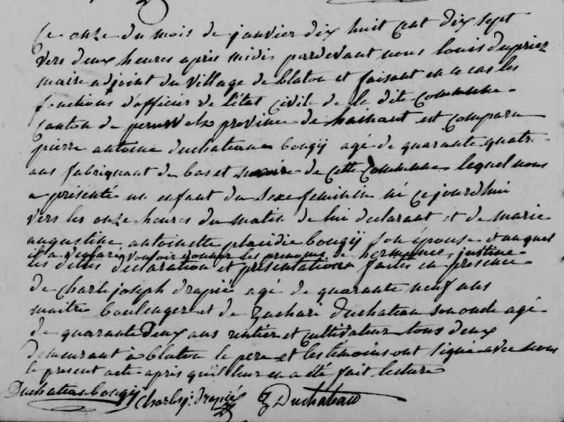 Acte de naissance de Hermance Justine DUCHATEAU