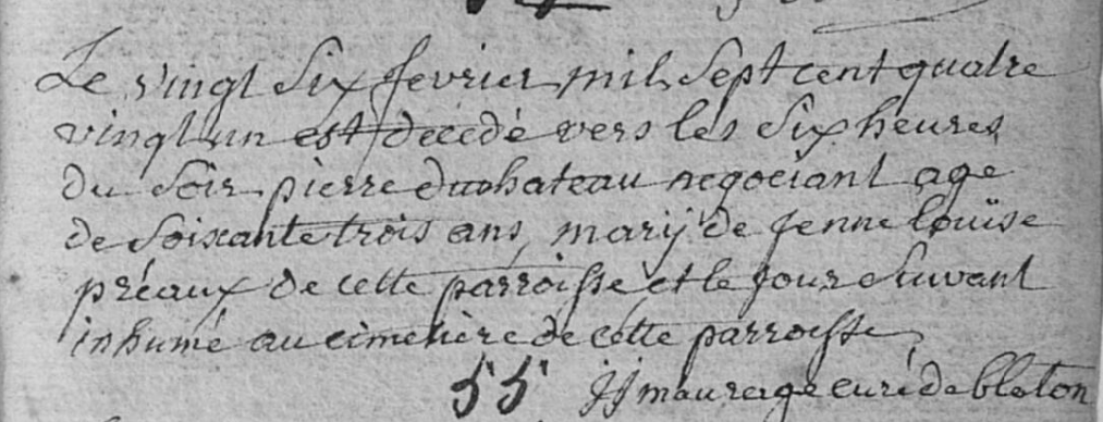 Document de décès de Pierre Joseph DUCHATEAU