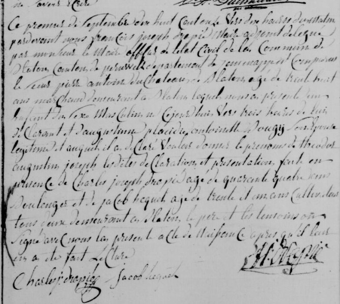 Acte de naissance de Théodore Augustin Joseph DUCHATEAU