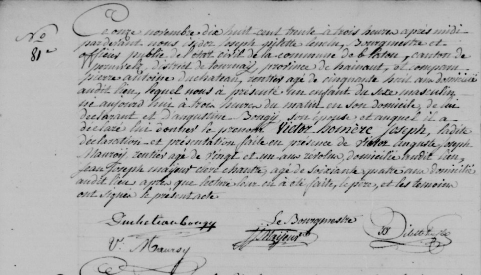 Acte de naissance de Victor Homère Joseph DUCHATEAU
