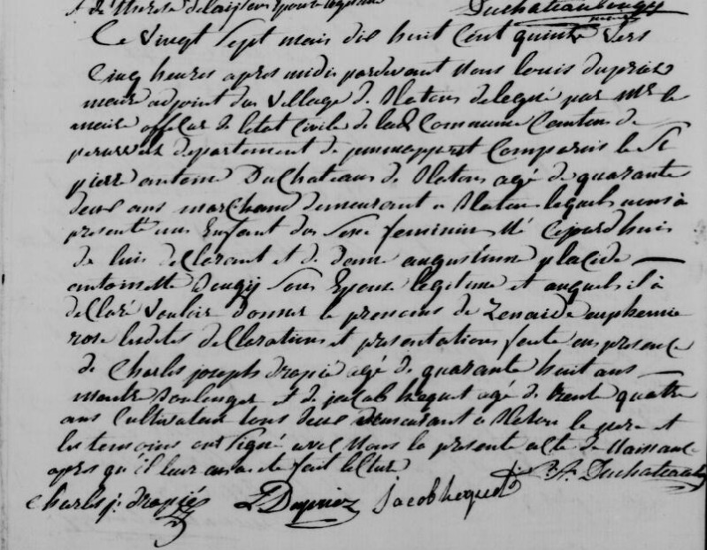 Acte de naissance de Zénaïde Euphémie DUCHATEAU