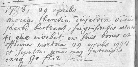 Document de décès de Marie therese DUJARDIN