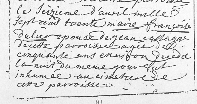 Document de décès de Marie Françoise DULIER