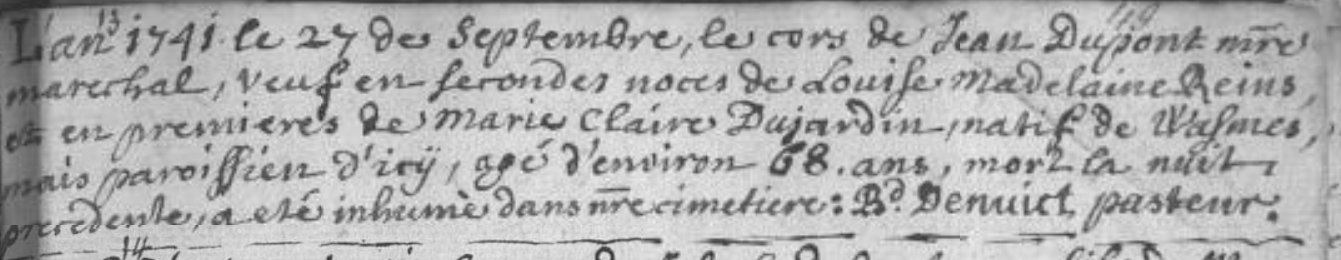 Document de décès de Jean Dupont