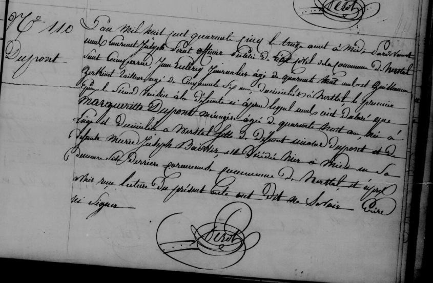 Acte de naissance de Marguerite DUPONT