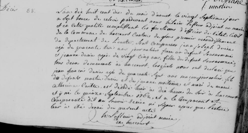 Document de décès de Jean François DURIA