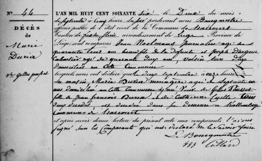 Document de décès de Marie DURIAT