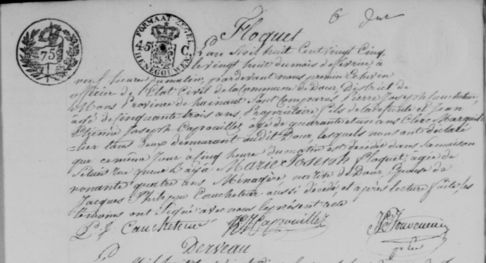 Document de décès de Marie Joseph FLOQUET