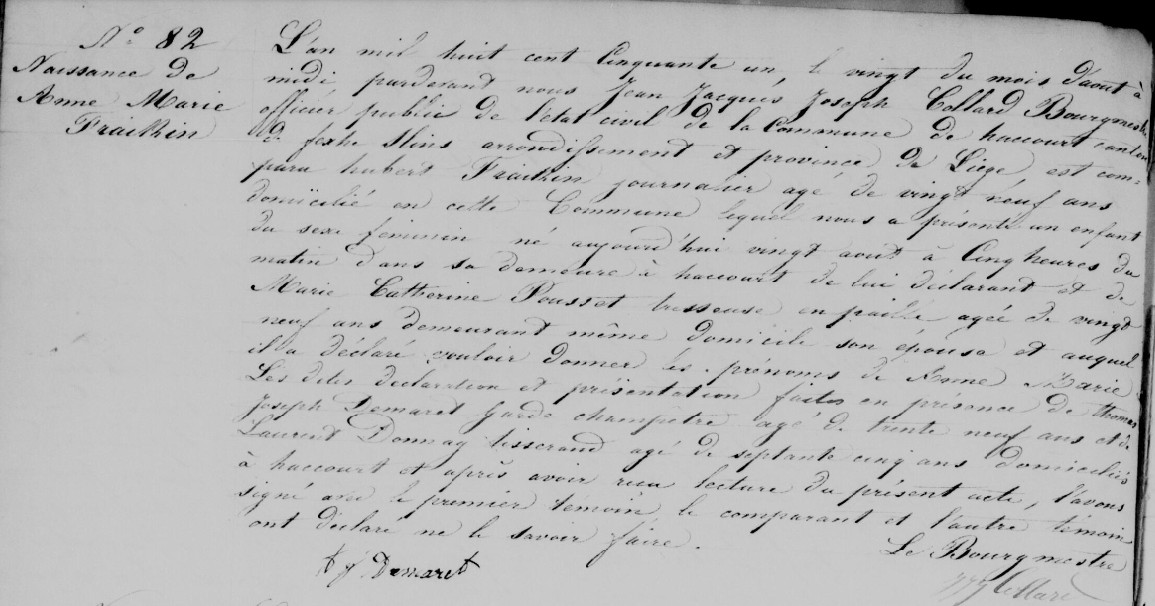 Acte de naissance de Anne Marie FRAIKIN