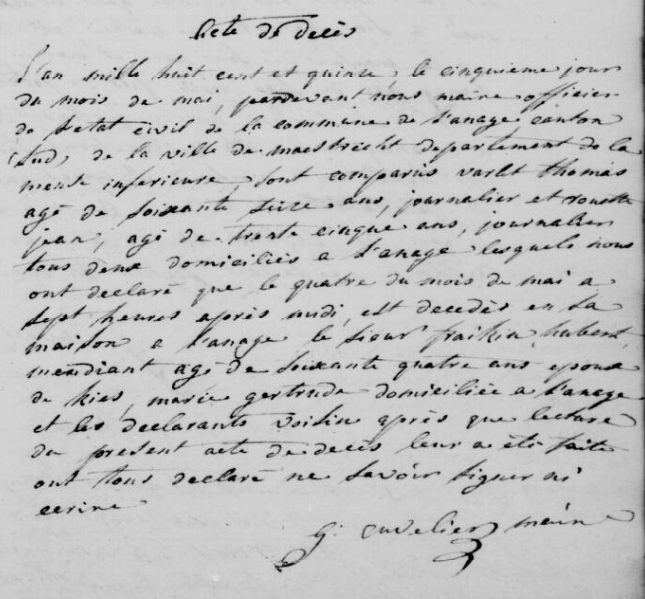 Acte de naissance de Hubert FRAIKIN