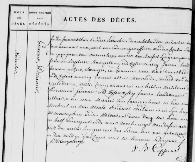 Document de décès de Adrianus GEEROMS