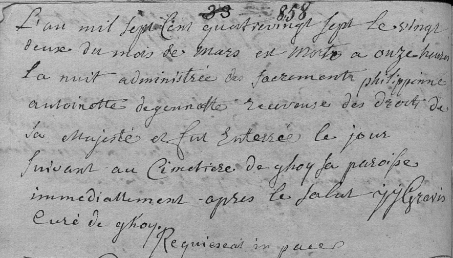 Document de décès de Philippine Antoinette GENOTTE