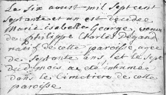 Document de décès de Maria Isabella GEORGE