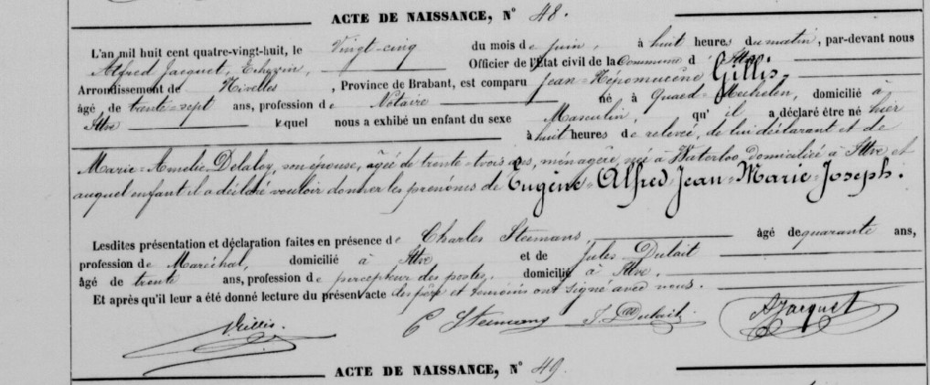 Acte de naissance de Eugène Alfred Jean Marie Joseph GILLIS