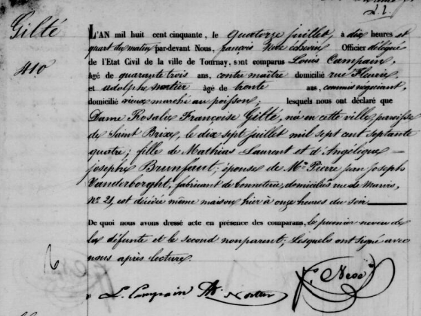 Document de décès de Rosalie Françoise GILTE