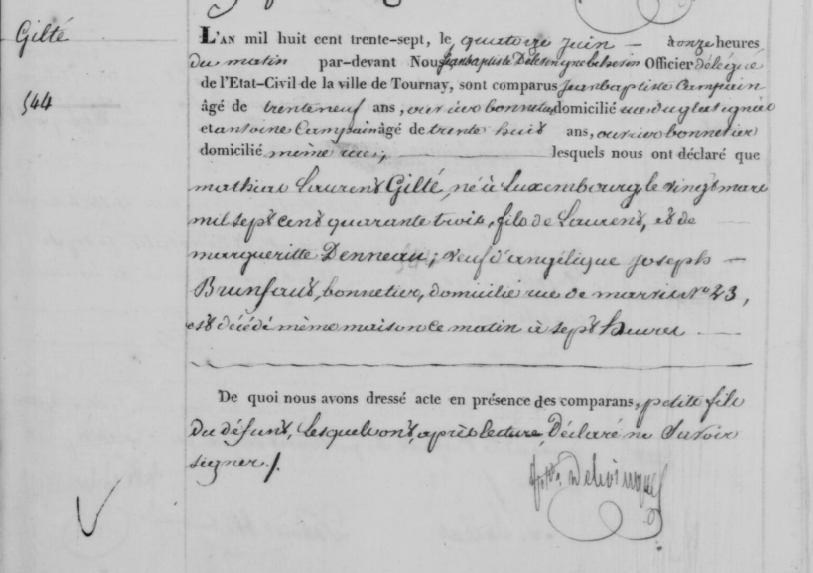 Acte de naissance de Mathias Laurent GILTE