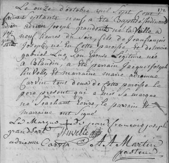 Acte de naissance de Ferdinand Adrien Joseph GRANSART