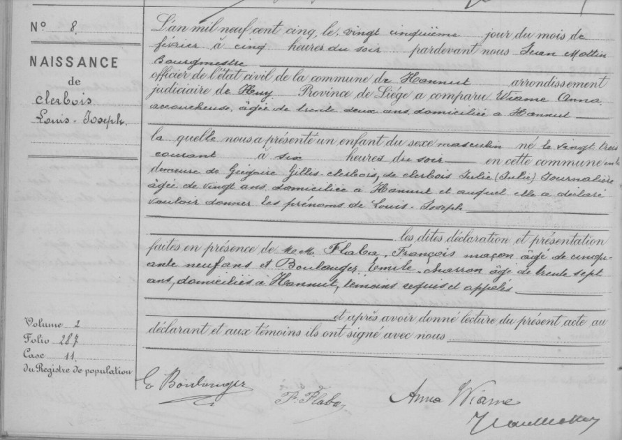 Acte de naissance de Louis Joseph GRESSENS