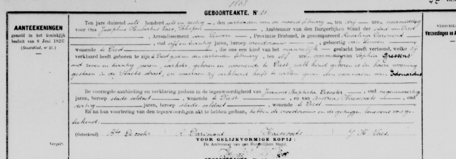 Acte de naissance de Edouard GRESSENS