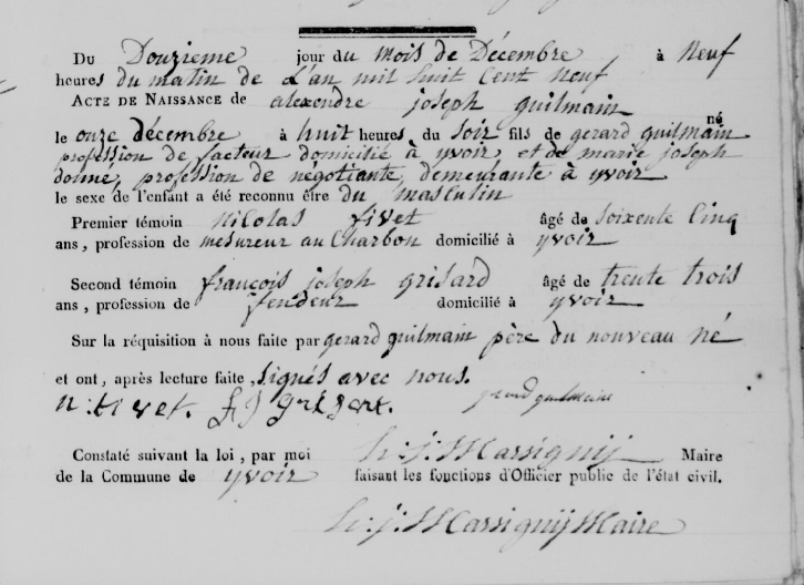 Acte de naissance de Alexandre Ferdinand GUILMAIN
